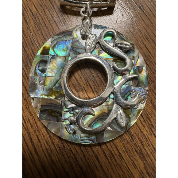 Abalone Removable Ornate Donut Pendant Silver Tone Vintage For Necklace - Picture 6 of 8
